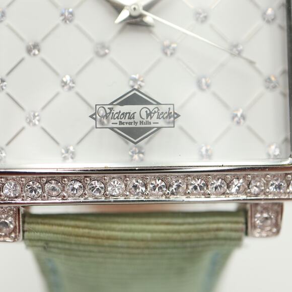 Victoria Wieck Women Gem Square Watch 36mm Dial Teal Leather Strap w New Battery - Picture 7 of 16